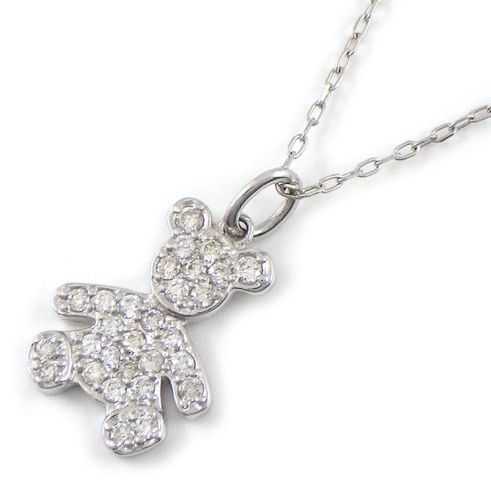 【ダイヤモンド】 ネックレス クマモチーフ ベアー パヴェ ダイヤモンド 計0.23ct K18WG 【中古】 47,880円