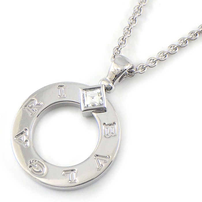 ブルガリ BVLGARI ネックレス ブルガリブルガリ 361076 ラウンドサークル ロゴ 1ポイント スクエアカット ダイヤモンド 0.09ct K18WG 【中古】