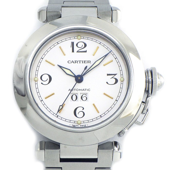 【15日限定★ポイント3倍】 カルティエ Cartier 腕時計 パシャC ビッグデイト W31044M7 ホワイト文字盤 デイト 夜光針 SS 自動巻き 【OH済み】 【中古】