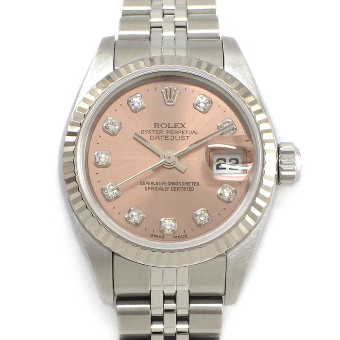 【最大3万円OFFクーポン配布中】 ロレックス Rolex 腕時計 デイトジャスト 79174G K番 2001年製 10ポイント ダイヤインデックス サンレイ ピンク文字盤 フルーテッドベゼル ジュビリーブレス K18WG SS 自動巻き 【箱・保付き】 【中古】
