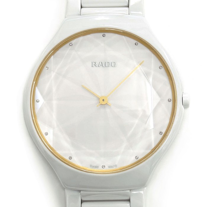 【最大3万円OFFクーポン配布中】 ラドー RADO 腕時計 トゥルー シンライン ジェム R27007702/01.420.0007.3.070 世界1001本限定 12ポイント ダイヤインデックス ホワイト文字盤 SS セラミック クオーツアナログ 【中古】