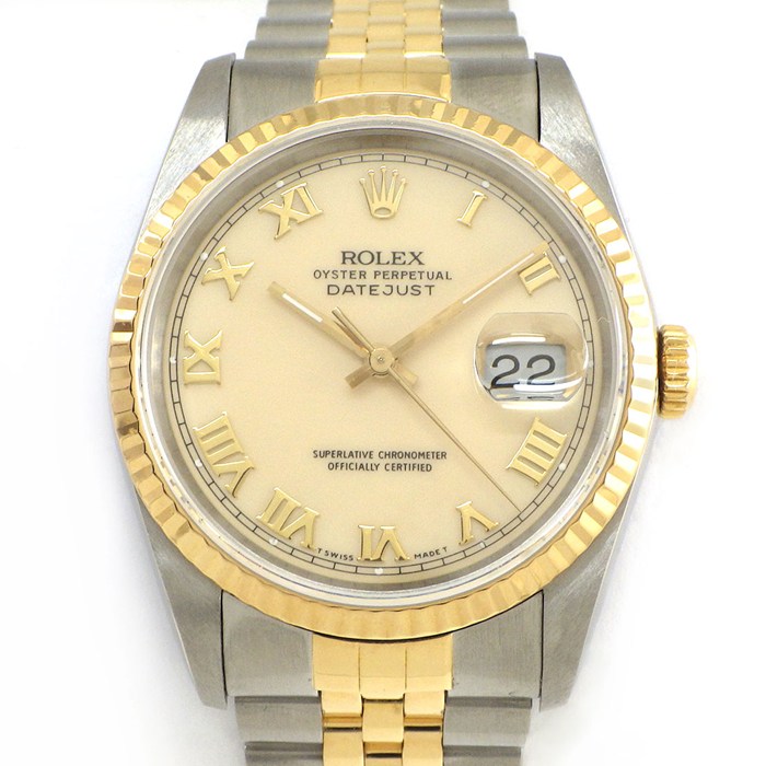 【15日限定★ポイント3倍】 ロレックス Rolex 腕時計 デイトジャスト 16233 L番 1989年-1990年製 ローマンインデックス アイボリー文字盤 フルーテッドベゼル ジュビリーブレス K18YG SS 自動巻き 【中古】
