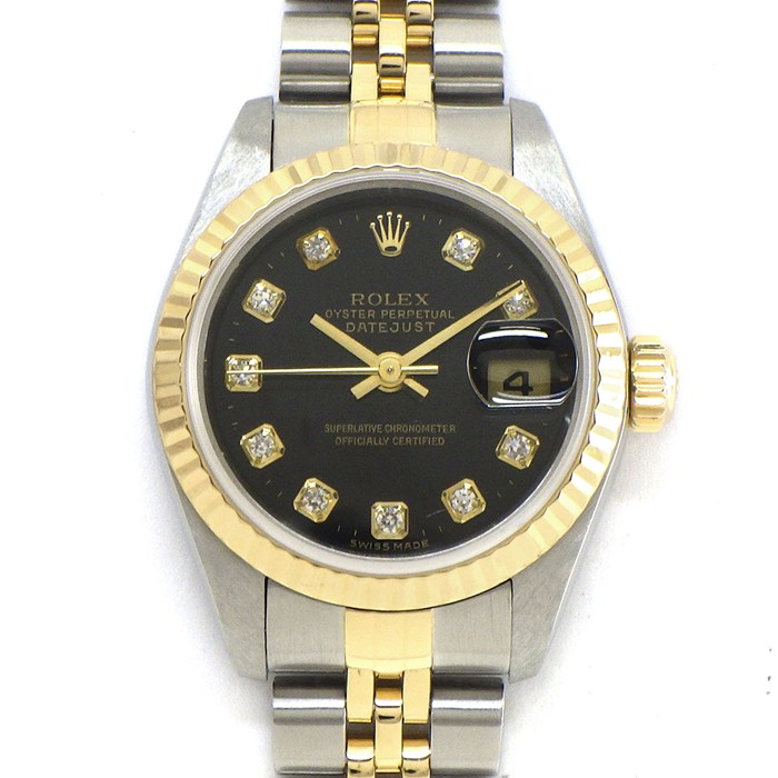 ロレックス Rolex 腕時計 デイトジャスト 79173G K番 2001年製 10ポイント ダイヤインデックス ブラック文字盤 フルーテッドベゼル ジュビリーブレス K18YG SS 自動巻き 【中古】｜ジェイビーワークス　店