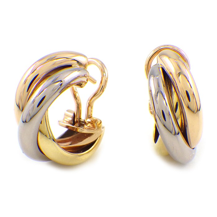 【10日限定★ポイント3倍】 カルティエ Cartier ピアス トリニティ フープ スリーカラー K18PG K18WG K18YG 【箱・保付き】 【中古】