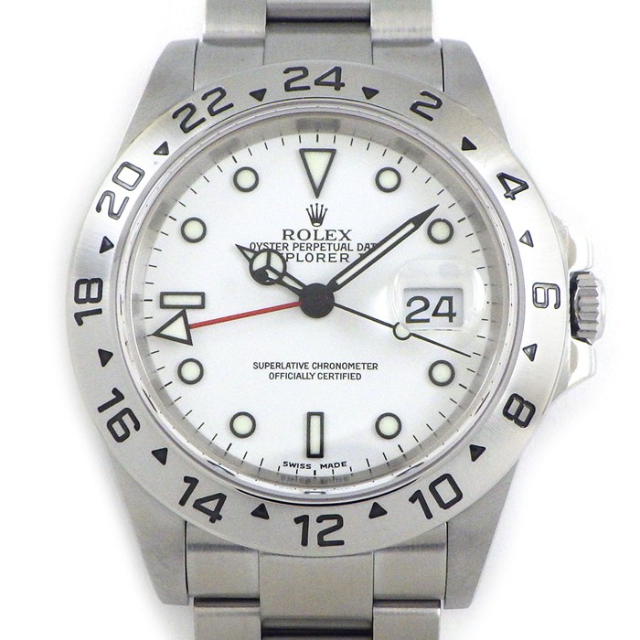 【最大3万円OFFクーポン配布中】 ロレックス Rolex 腕時計 エクスプローラー2 16570 P番 2000年製 ホワイト文字盤 デイト 夜光インデックス 夜光針 GMT SS 自動巻き 【箱・保付き】 【中古】