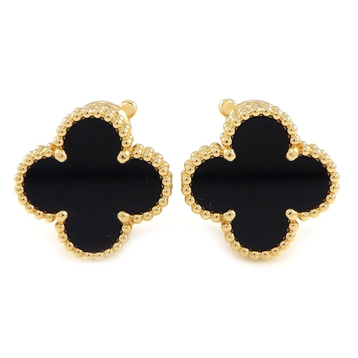 【10日限定★ポイント3倍】 ヴァンクリーフ&アーペル Van Cleef & Arpels ピアス ヴィンテージアルハンブラ VCARA44200 オニキス K18YG 【箱・保付き】 【中古】