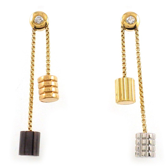 【10日限定★ポイント3倍】 ブシュロン BOUCHERON ピアス キャトル 4モチーフ スウィング ドロップ グログラン ゴドロン クルドパリ スリーカラー 2ポイント ダイヤモンド K18PG K18WG K18YG ブラウン PVD 【箱・保付き】 【中古】