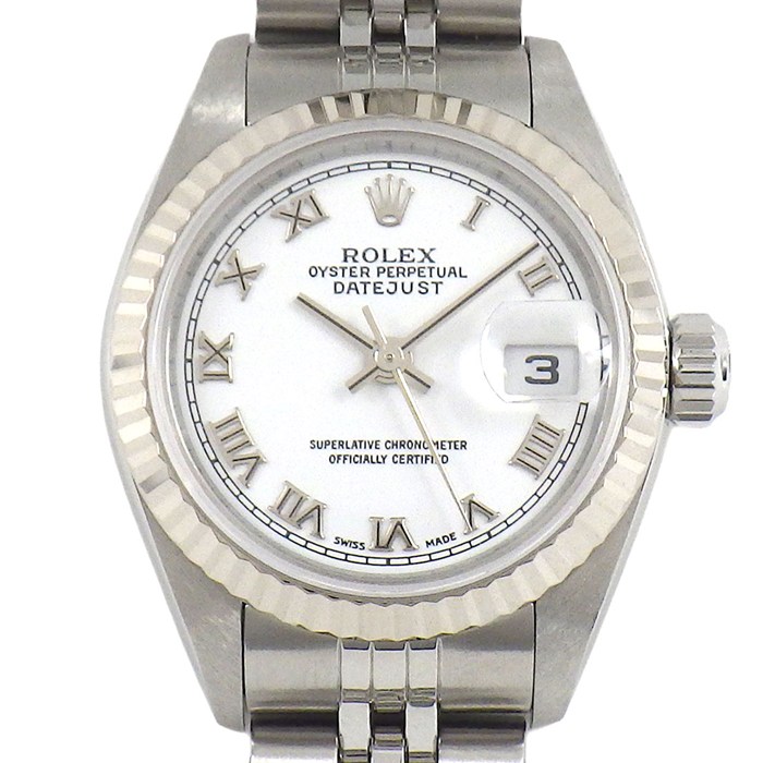 ロレックス Rolex 腕時計 デイトジャスト 79174 K番 2001年製 デイト ホワイト文字盤 ローマンインデックス フルーテッドベゼル ジュビリーブレス K18WG SS 自動巻き 【箱・保付き】 【中古】|ジェイビーワークス 店