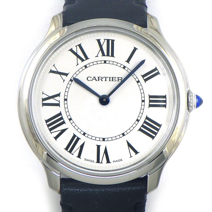 カルティエ Cartier 腕時計 ロンドマスト WSRN0031 ホワイト文字盤 ローマンインデックス ブラック レザーベルト SS クオーツアナログ 【中古】