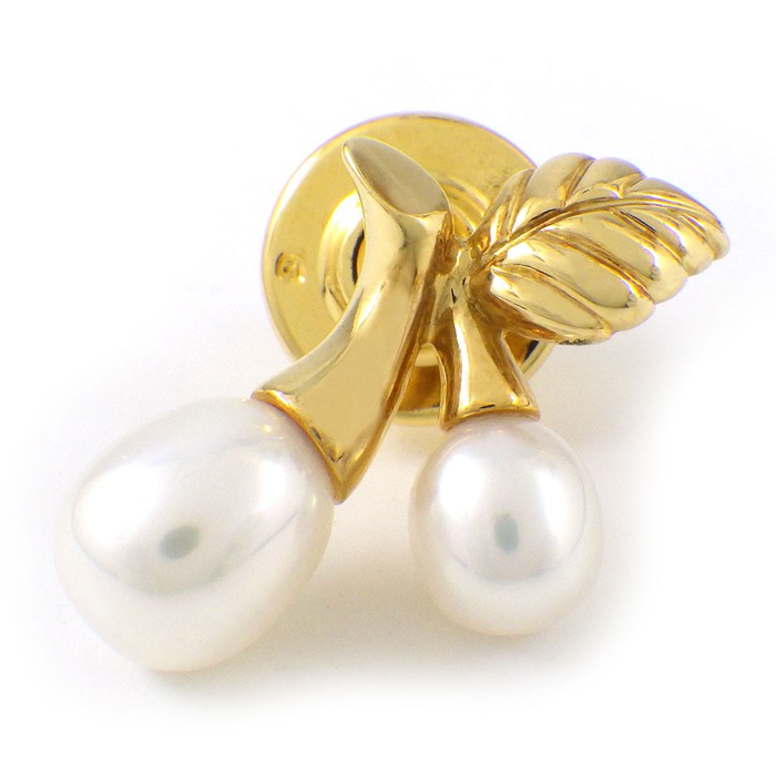ミキモト MIKIMOTO ピンブローチ チェリーモチーフ 2ポイント パール 5.5/7.0mm珠 K18YG 【中古】｜ジェイビーワークス　店