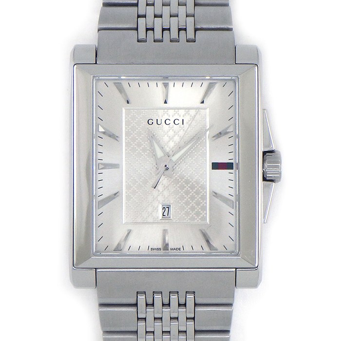 【30日限定★最大3万円OFF＆P3倍★】 グッチ GUCCI 腕時計 Gタイムレス レクタングル 138.4 レクタンギュラー ディアマンテ サンレイ シルバー文字盤 デイト SS クオーツアナログ 【中古】｜ジェイビーワークス　店