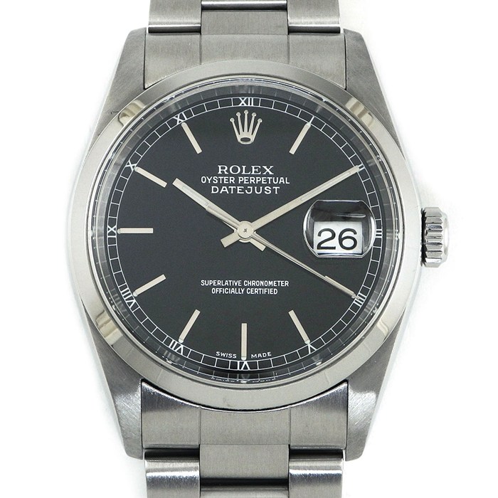 【20日限定★最大3万円OFF＆P3倍★】 ロレックス Rolex 腕時計 デイトジャスト 16200 Y番 2002年製 ブラック文字盤 デイト SS 自動巻き 【中古】｜ジェイビーワークス　店