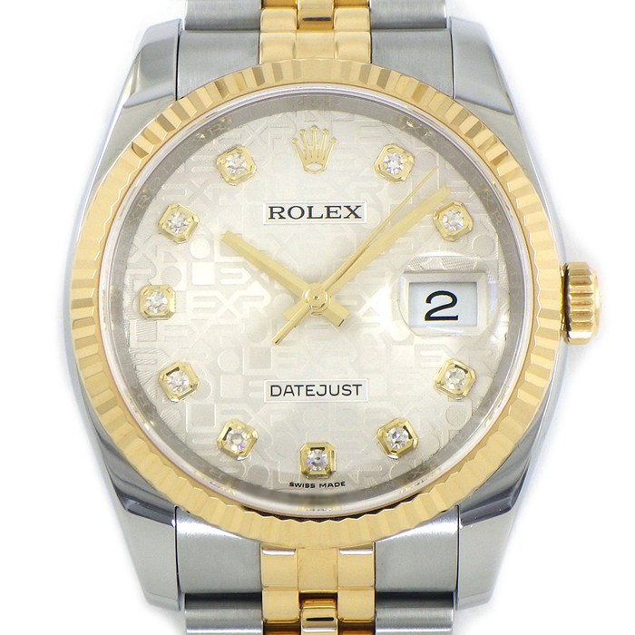 ロレックス Rolex 腕時計 デイトジャスト 116233G ランダムシリアル 2017年製 ルーレット刻印 10ポイント ダイヤインデックス シルバー コンピューター文字盤 彫コン デイト K18YG SS 自動巻き 【中古】|ジェイビーワークス 店