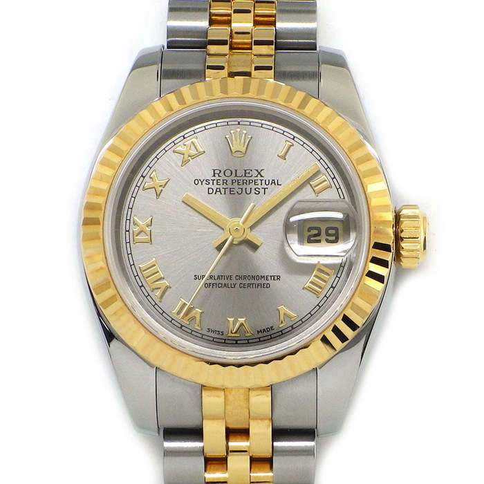 ロレックス Rolex 腕時計 デイトジャスト 179173 F番 2003年-2004年製 ローマンインデックス サンレイ グレー文字盤 フルーテッドベゼル ジュビリーブレス K18YG SS 自動巻き 【中古】|ジェイビーワークス 店
