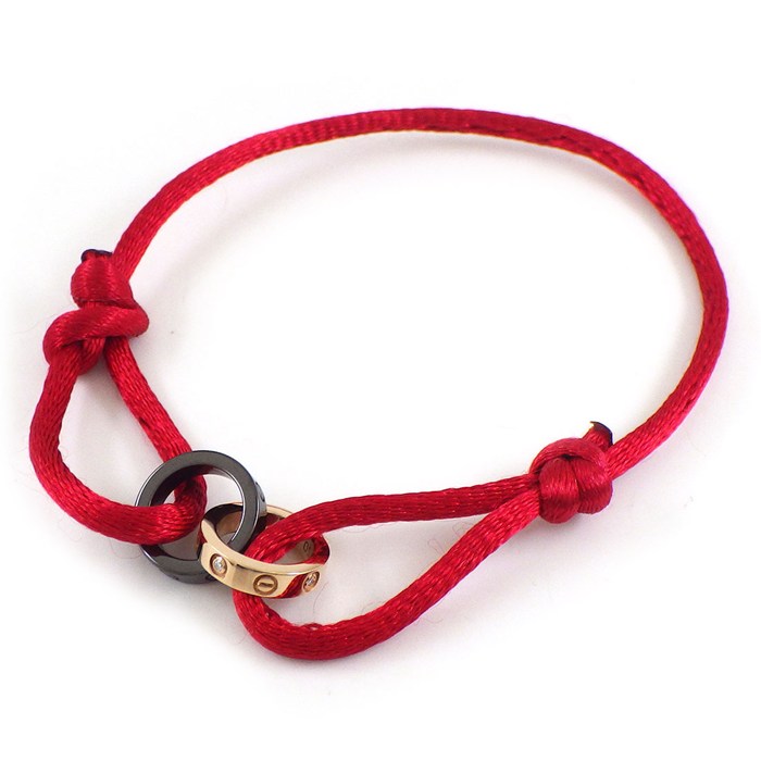 カルティエ Cartier ブレスレット ベビーラブブレス 4ポイント ダイヤモンド ブラック セラミック レッド コットンコード K18PG 【中古】｜ジェイビーワークス　店