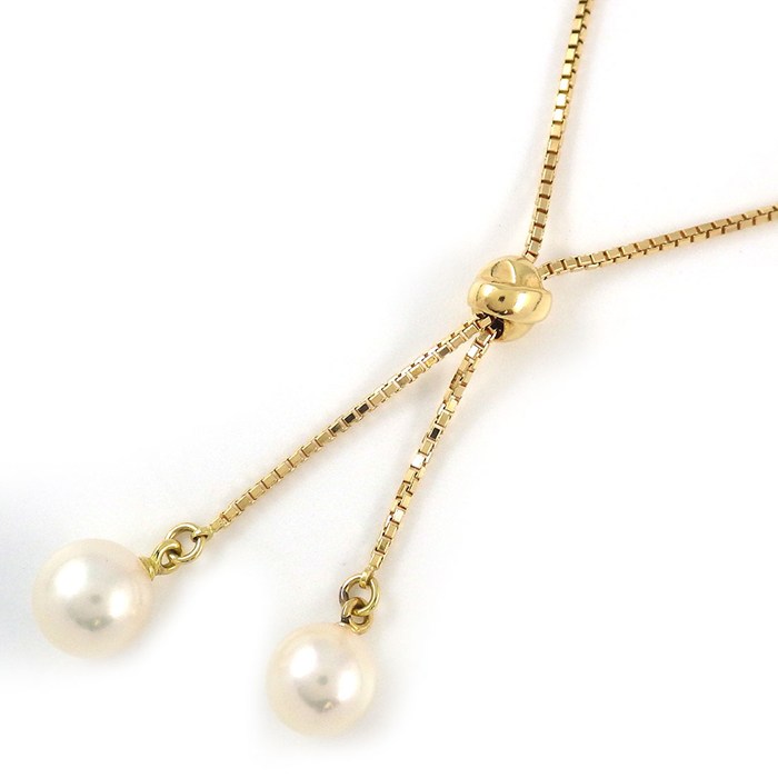 タサキ 田崎真珠 TASAKI ネックレス ドロップ スウィング 2ポイント パール 6.5mm珠 K18YG 【中古】|ジェイビーワークス 店