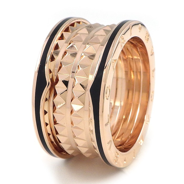 【25日限定★最大3万円OFF＆P3倍★】 ブルガリ BVLGARI リング B-zero1 ビーゼロワン ロック 357956 4バンド スパイラル ゴールド スタッズ K18PG ブラック セラミック 黒 17号 / #58 【中古】｜ジェイビーワークス　店 234,000円