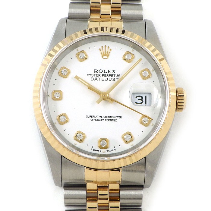 ロレックス Rolex 腕時計 デイトジャスト 16233G S番 1993年 10ポイント ダイヤインデックス ホワイト文字盤 デイト K18YG SS 自動巻き 【中古】|ジェイビーワークス 店