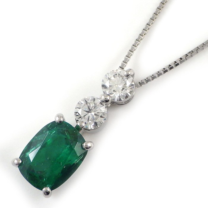 【エメラルド ダイヤモンド】 ネックレス ラディアントカット エメラルド 1.996ct ダイヤモンド 計0.63ct PT900 PT850 【中古】｜ジェイビーワークス　店