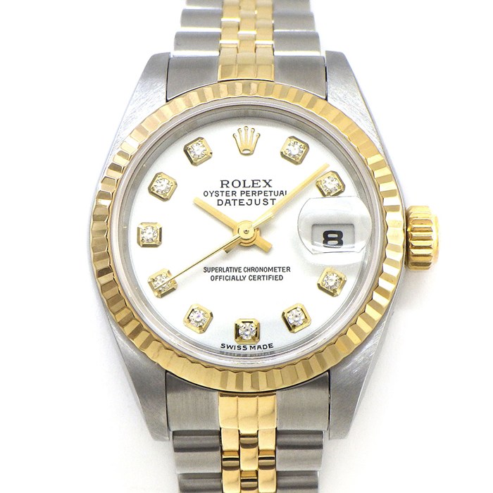 ロレックス Rolex 腕時計 デイトジャスト 79173G Y番 2002年製 10ポイント ダイヤインデックス ホワイト文字盤 フルーテッドベゼル ジュビリーブレス K18YG SS 自動巻き 【中古】|ジェイビーワークス 店