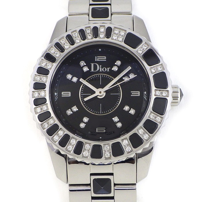 クリスチャンディオール Christian Dior 腕時計 クリスタル CD112116-V ダイヤベゼル 16ポイント ダイヤインデックス ブラック文字盤 回転ベゼル 夜光針 SS ブラック セラミック クオーツアナログ 【中古】|ジェイビーワークス 店