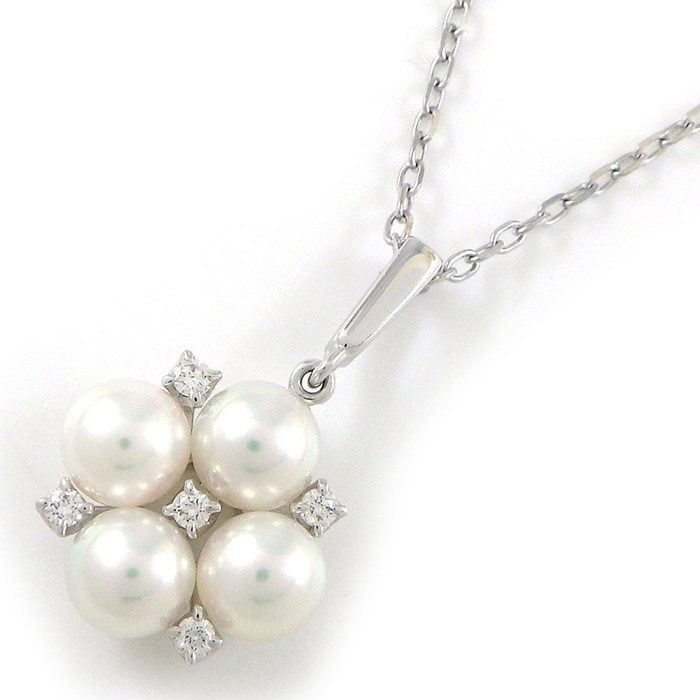 ミキモト MIKIMOTO ネックレス 4ポイント パール 5.5mm珠 ダイヤモンド K18WG 【中古】|ジェイビーワークス 店