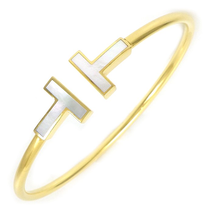 【20日限定★最大3万円OFF&P3倍★】 ティファニー Tiffany & Co. バングル Tワイヤー ミディアム 63958484 ホワイト シェル K18YG / #M 【中古】|ジェイビーワークス 店