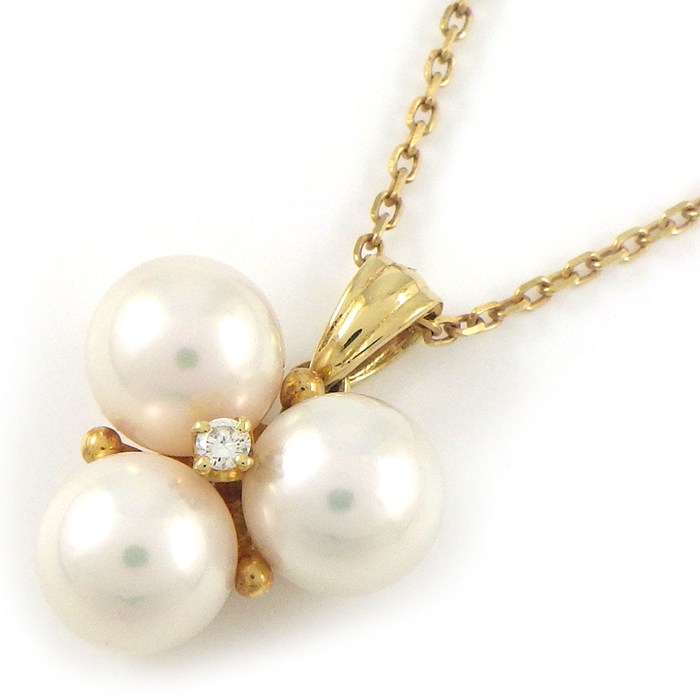 ミキモト MIKIMOTO ネックレス 3ポイント パール 7mm珠 1ポイント ダイヤモンド K18YG 【中古】|ジェイビーワークス 店