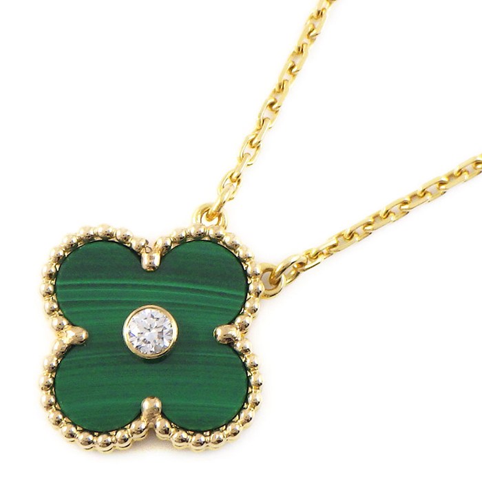 ヴァンクリーフ＆アーペル Van Cleef & Arpels ネックレス ヴィンテージアルハンブラ 2013年 ホリデーコレクション クリスマス限定モデル マラカイト ダイヤモンド K18YG 【中古】｜ジェイビーワークス　店