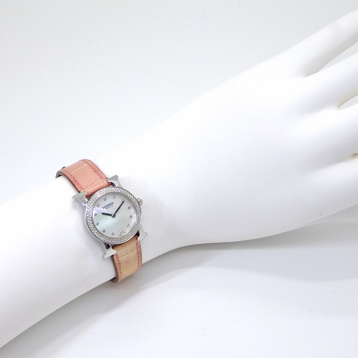 【楽天市場】エルメス HERMES 腕時計 Hウォッチ ロンド HR1.230 ダイヤベゼル ステンレススチール アリゲーターレザー ホワイト