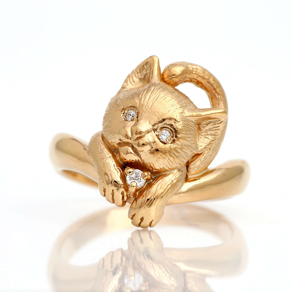 猫リング K18PG レディース ダイヤモンド リング 指輪 ピンクゴールド|ジュエリークラフトコロコロ
