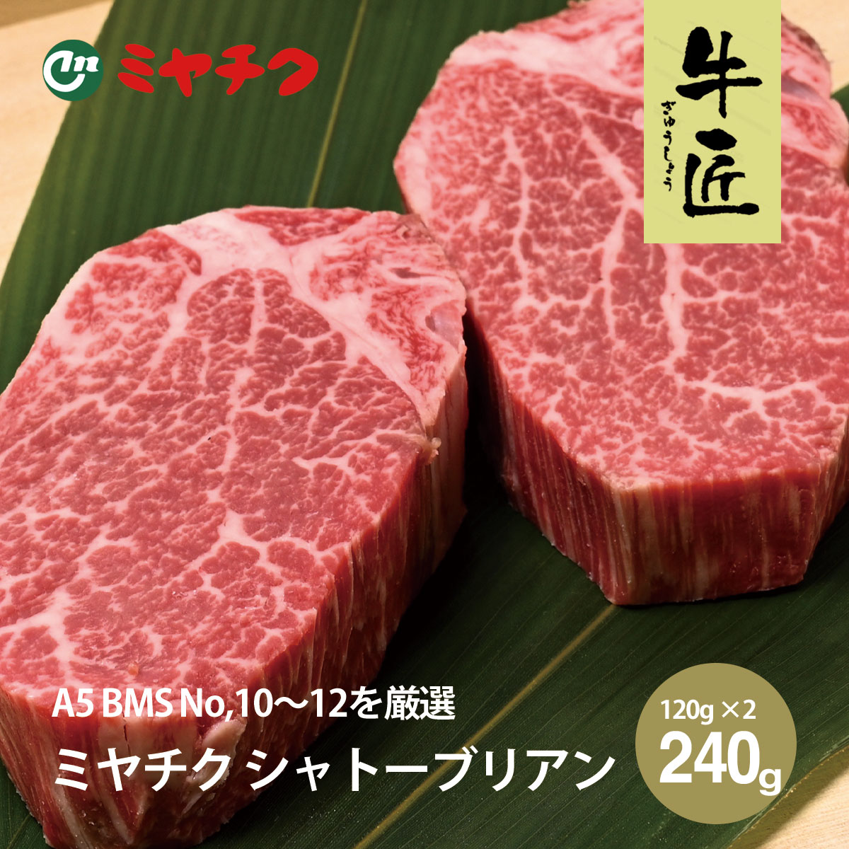 ミヤチク 宮崎牛 A5 シャトーブリアン 120g×2枚セット B・M・S No.10～12 ヒレステーキ | ビール 国産 和牛 赤身 牛肉 クリスマス 御歳暮 お取り寄せ グルメ プレゼント 高級食材 パーティー 記念日