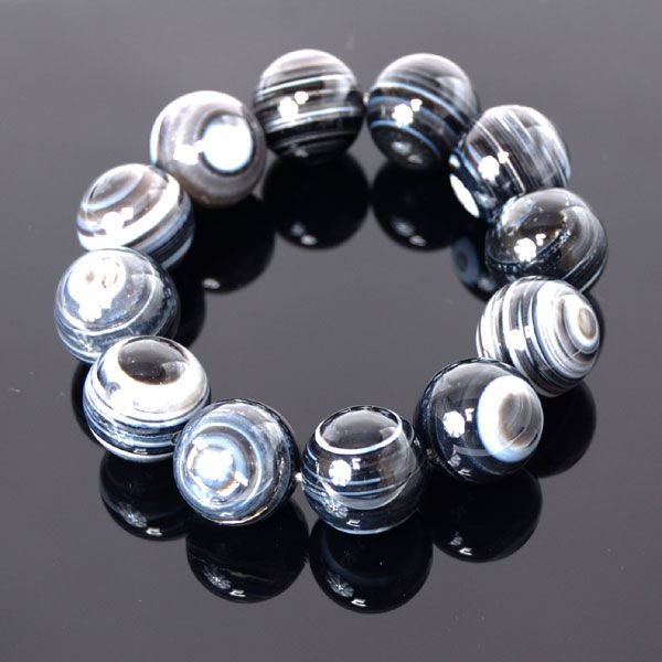 【母の日ギフト★3%オフクーポン】シンプルデザイン メンズサイズ ブラック天眼石 ブレスレット 特大 18 mm ミリ目 模様 ダライラマ 愛用の天然石 bracelet パワーストーン