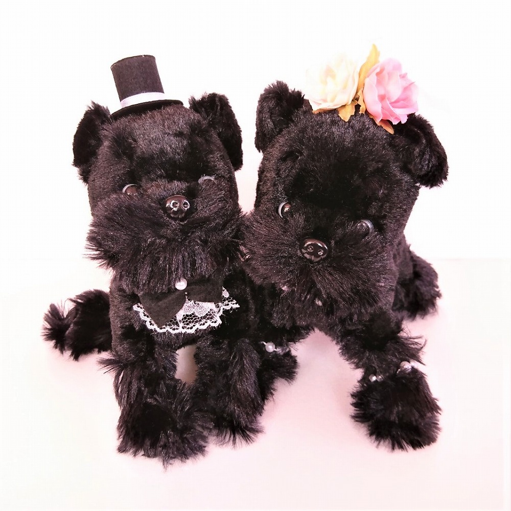 シュナウザー　ブラック 結婚式ぬいぐるみ　人形　ウェルカムドール 犬黒　受付　結婚祝い　ギフト　いぬ人形　フォトスペース　ドリンクスペース　祝電　電報　ギフト