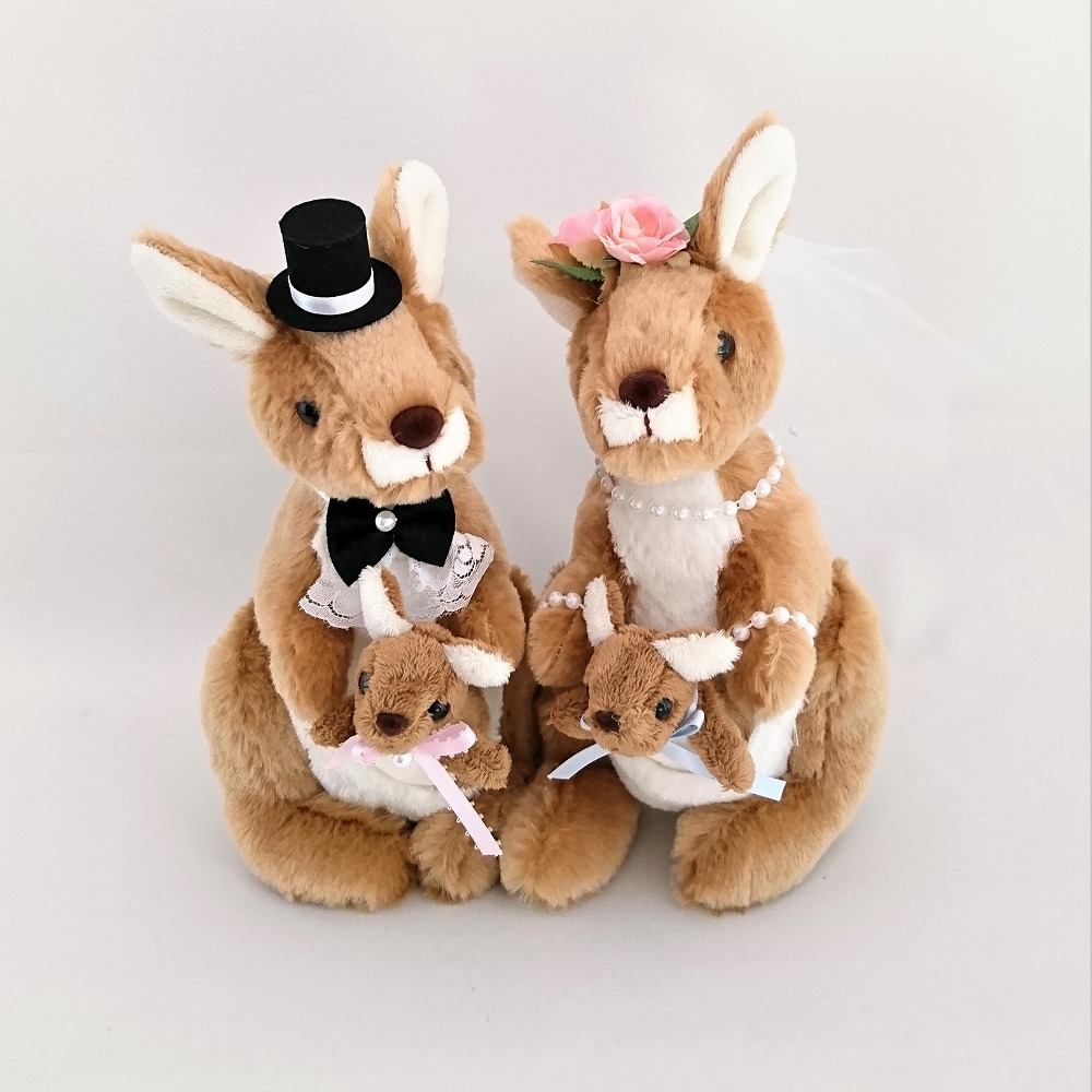 【仲良しファミリーシリーズ】カンガルーのルーファミリー カンガルー ウェルカムドール (ベビー付き) 結婚式 ぬいぐるみ　祝電　電報　ギフト