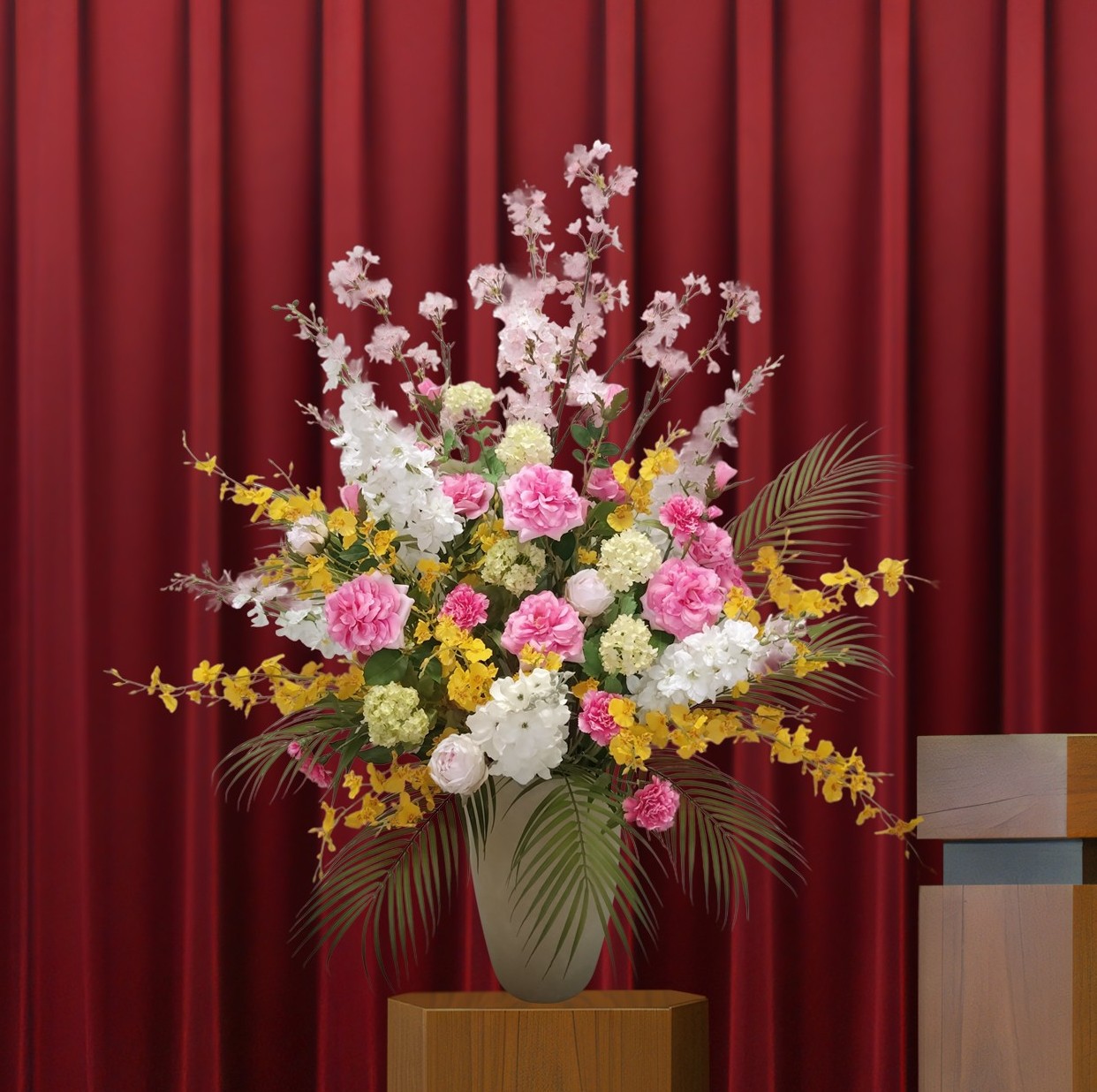 【華続きもの】上演 演台用 御前上等申し合わせ造花 桜を使った晴れ晴れしいな取りあわせる さくら色系 晴れ晴れしい 大層らしい はいり込む式 卒式 講ずる 論じ合う会