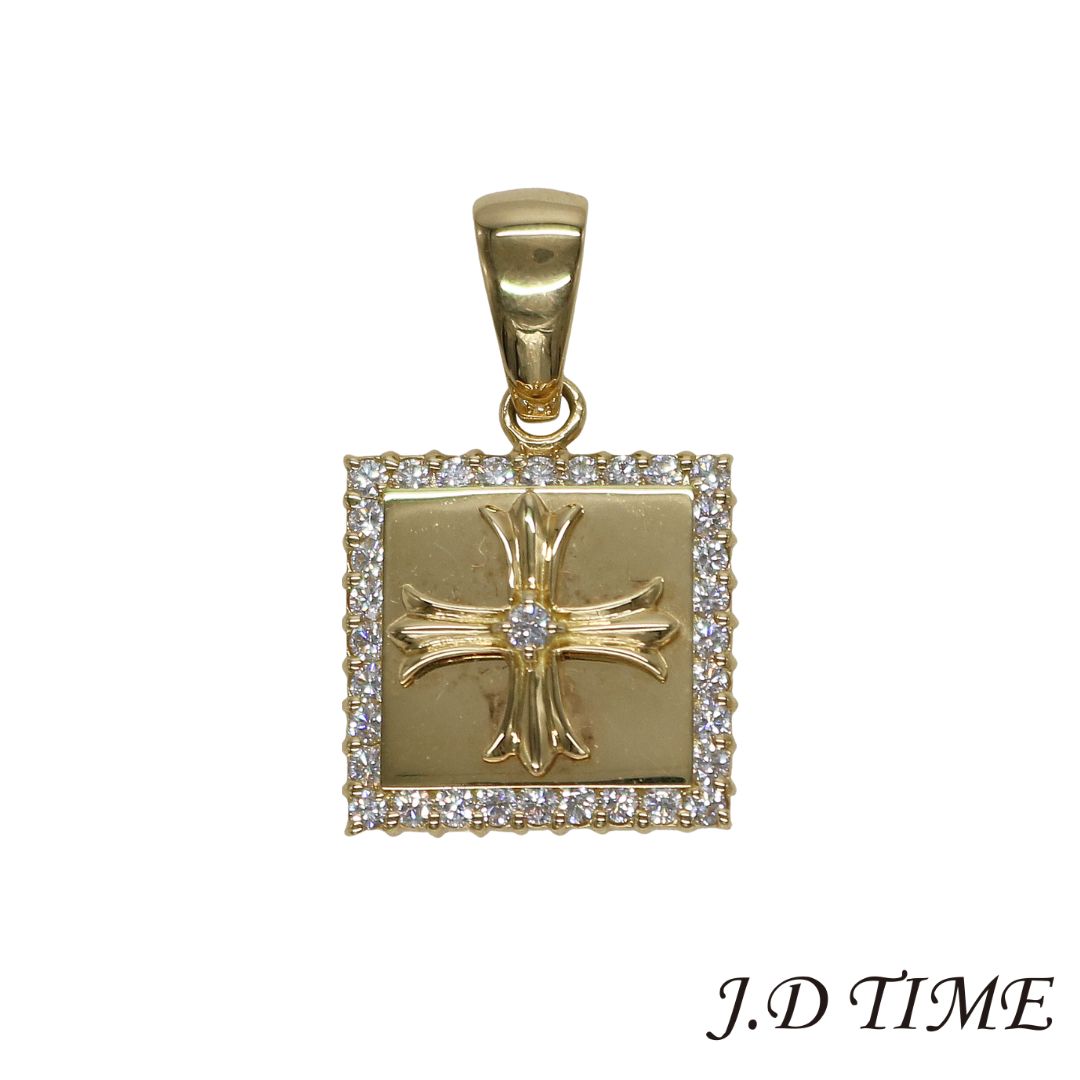 K18YG/D0.40ctプレート クロス ペンダントトップメンズ【新品】｜JD　TIME