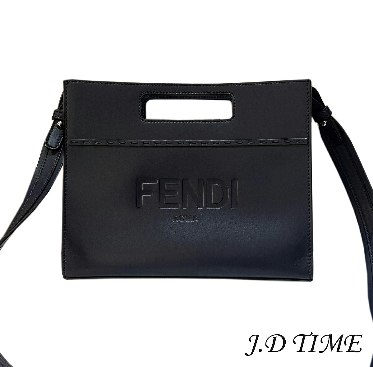 FENDI【フェンディ】ショッパースモール 2WAYなめし革 米国海軍 しろがね色金具 7VA547【USED】