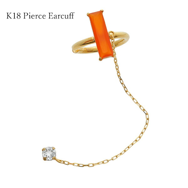イヤーカフ ピアス K18レディース メンズ カーネリアン 18金 ジュエリー チェーン イエローゴールド ギフト 自分へのご褒美 記念日 誕生日 お洒落 シンプル 母の日 ギフト
