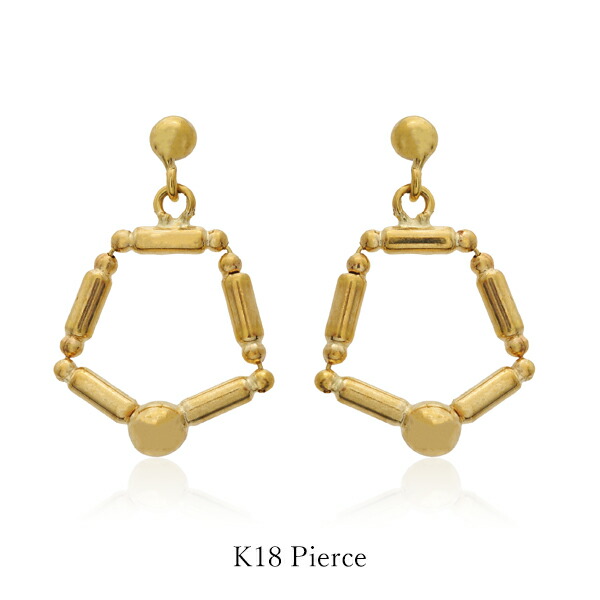K18 ピアス 18金 イエローゴールド 揺れる 六角形 レディース ゴールド ギフト|JewelryUeda