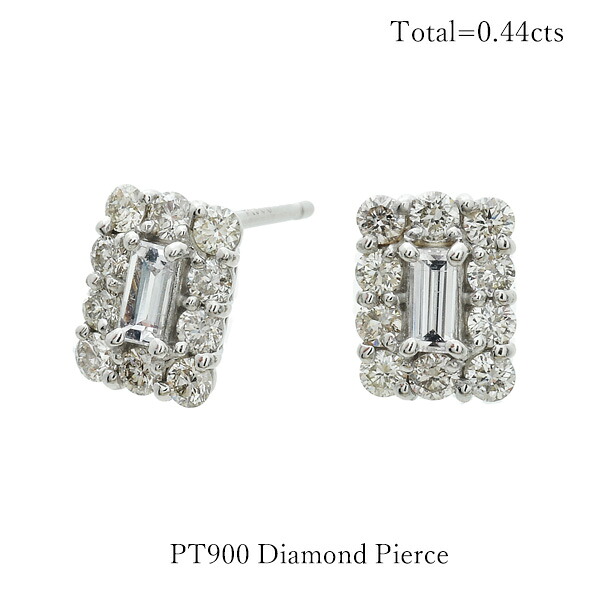 ピアス ダイヤモンド プラチナ900 バケットカット ブリリアントカット PT900 天然 0.44カラット ジュエリー 四角 モダン レディース メンズ フォーマル カジュアル ギフト 自分へのご褒美 大人 記念日|JewelryUeda
