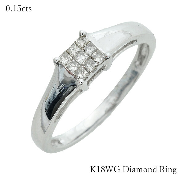 リング K18 ダイヤモンド ホワイトゴールド 鏡面仕上げ 指輪 18金 フォーマル WG 0.15cts ジュエリー ギフト ダイヤ レディース|JewelryUeda