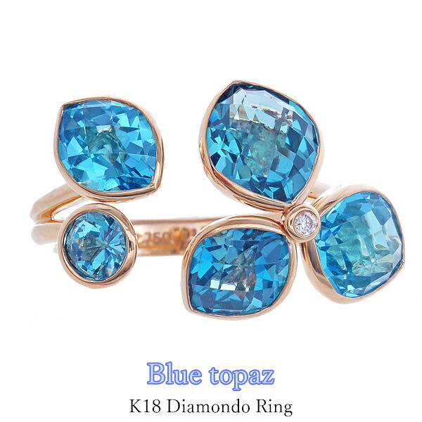 リング ブルートパーズ K18 ダイヤモンド レディース 指輪 18金 青 花|JewelryUeda