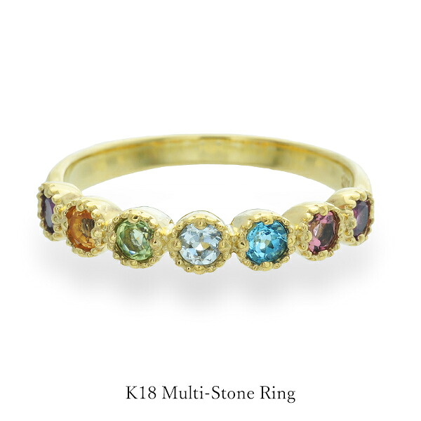 K18 アミュレットリング 7石 マルチカラー 天然石リング お守り ジュエリー イエローゴールド|JewelryUeda