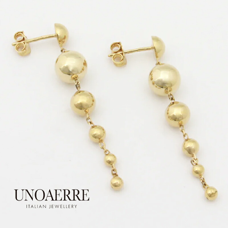 【期間限定ポイント10倍】 ウノアエレ【UNOAERRE】 K18YGイエローゴールド ピアス スタッドピアス ボール 丸 モダン ダングルピアス
