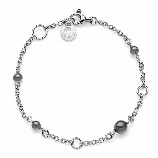 ウノアエレ【UNOAERRE】ブレスレット シルバー 19cm 925クリスタルパール ブラックパール シンセティック ミニマル チェーン SILVER デザイン レディース メンズ 人工パール パール 真珠 黒真珠 ギフト イタリア｜JewelryUeda