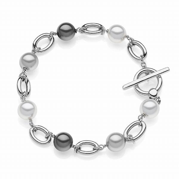 ウノアエレ【UNOAERRE】ブレスレット シルバー 19cm 925クリスタルパール ブラックパール シンセティック ミニマル チェーン SILVER デザイン レディース メンズ 人工パール パール 真珠 黒真珠 ミックス イタリア｜JewelryUeda