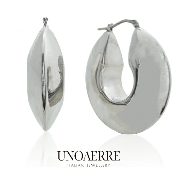 ウノアエレ【UNOAERRE】大振り フープピアス シルバー 925 幅広 SILVER フープピアス ユニーク デザイン レディース メンズ ギフト イタリア ピアス|JewelryUeda