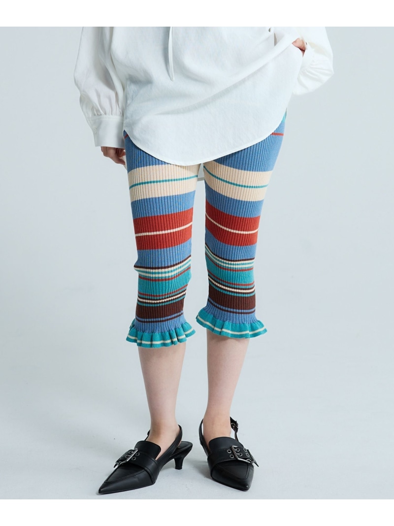 マルチボーダーカプリパンツ JEANASIS ジーナシス 靴下・レッグウェア レギンス・スパッツ ブルー【送料無料】[ Fashion]
