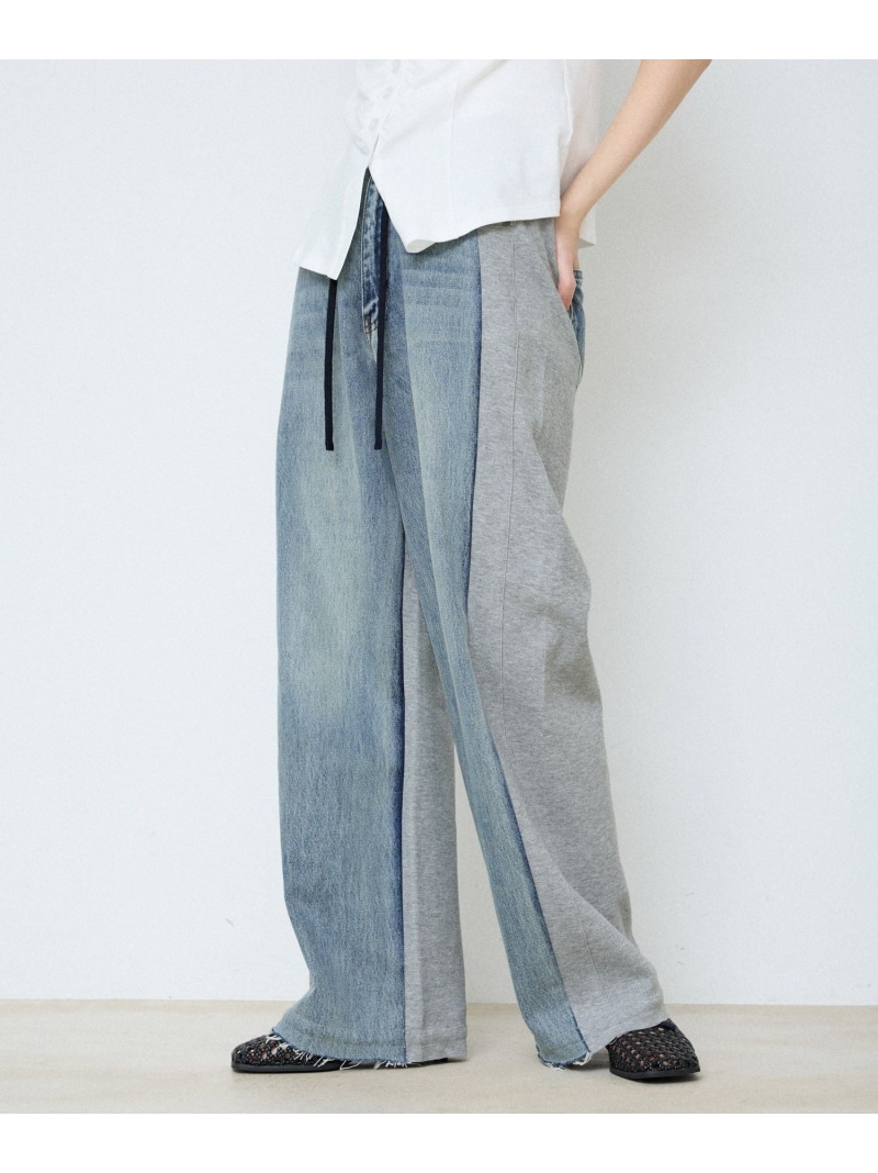 スウェットコンビデニムパンツ JEANASIS ジーナシス ズボン下 デニム・ジーンズズボン下 黒いこと 白いこと 青碧【貨物輸送無料】[ Fashion]